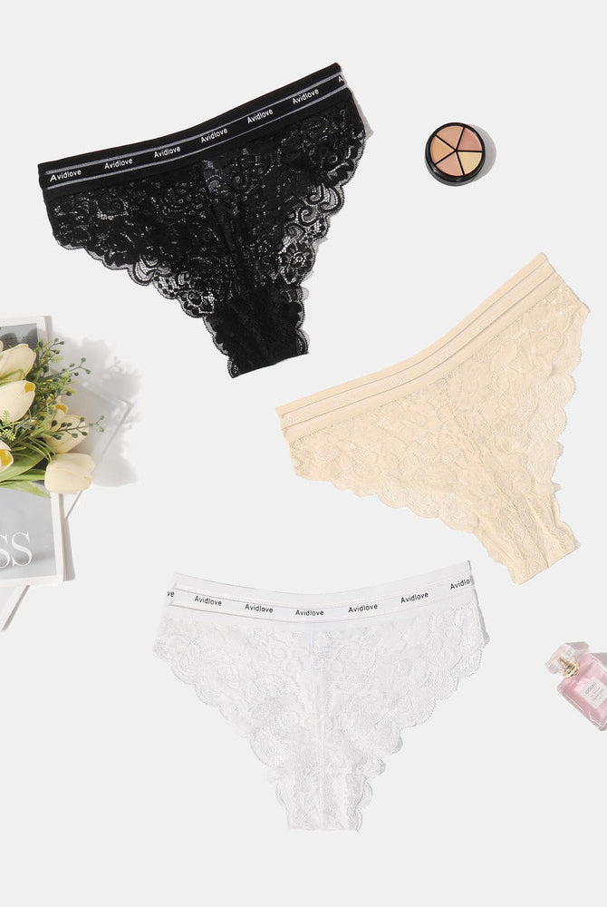 Avidlove Floral Lace Hipster Panty Set - Black, Beige, White. Soft, breathable, and comfortable fit.