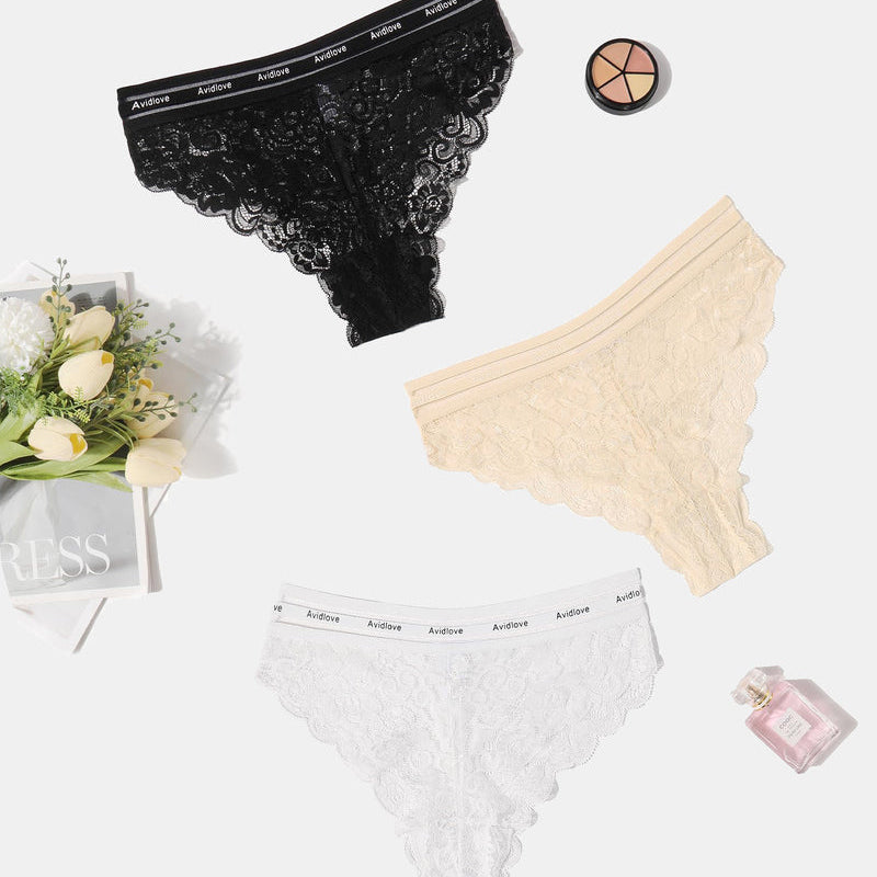 Avidlove Floral Lace Hipster Panty Set - Black, Beige, White. Soft, breathable, and comfortable fit.