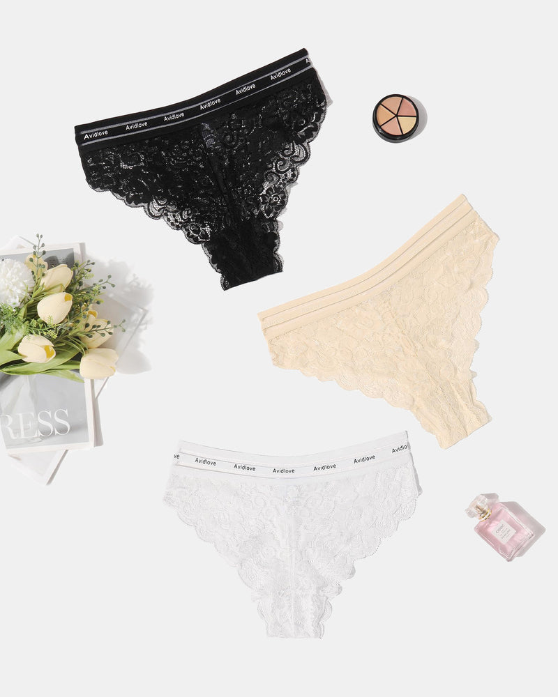 Avidlove Floral Lace Hipster Panty Set - Black, Beige, White. Soft, breathable, and comfortable fit.