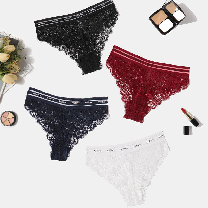 Avidlove floral lace panties set. Multiple colors, soft lace, and brand name waistband.