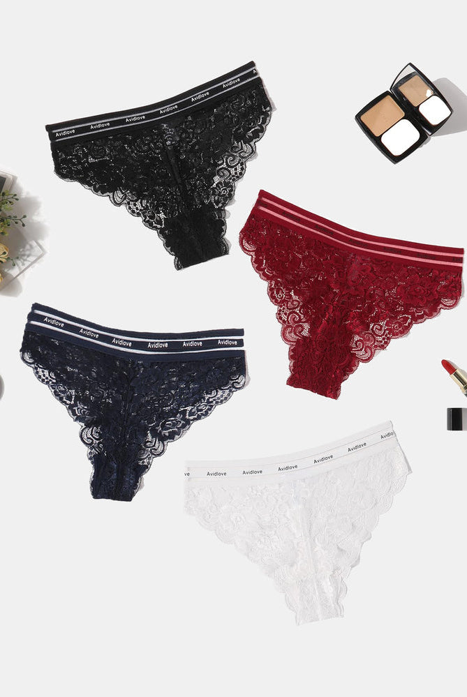 Avidlove floral lace panties set. Multiple colors, soft lace, and brand name waistband.