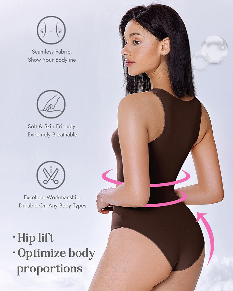 Avidlove brown bodysuit, featuring seamless fabric and hip lift design for body shaping