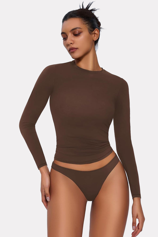 Brown Y2K double lined long sleeve top and underwear set, lightweight and breathable loungewear