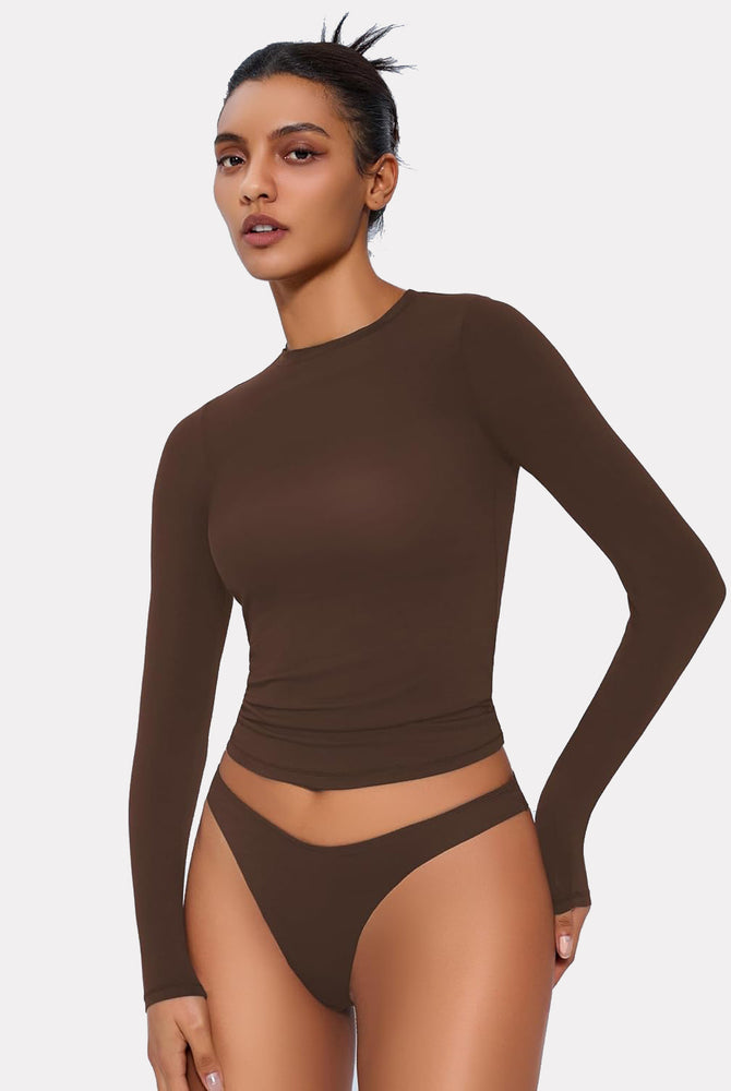 Brown Y2K double lined top and underwear set, lightweight breathable loungewear