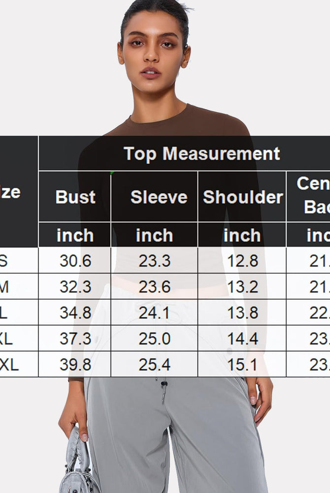 Brown Y2K double-lined top with size chart, perfect for loungewear and comfort.