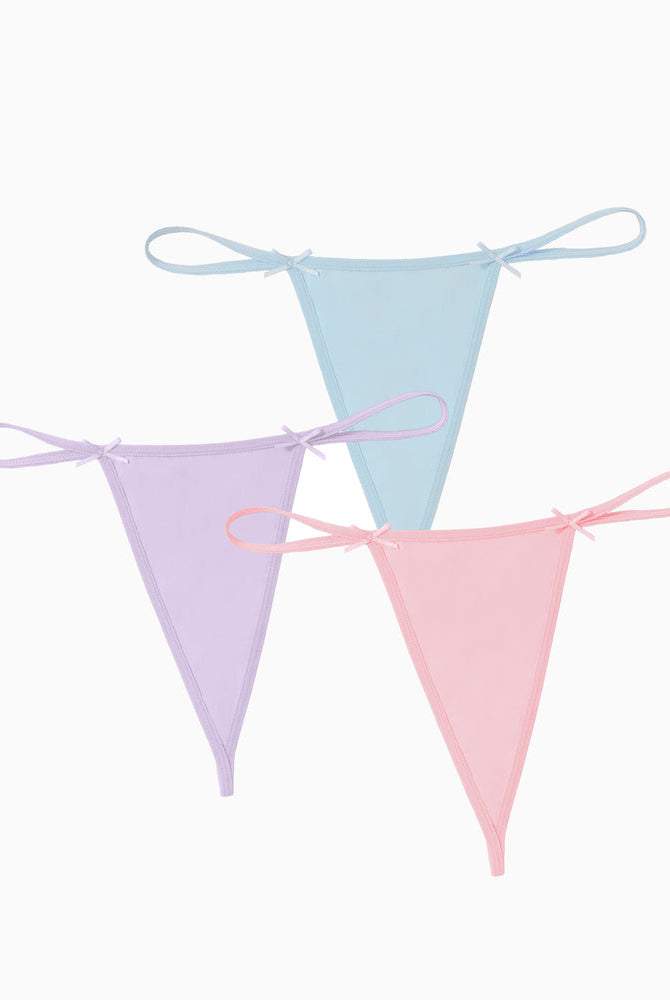 Avidlove 3-Pack Pastel G-String Thongs - Comfortable, sexy lingerie set with bow details