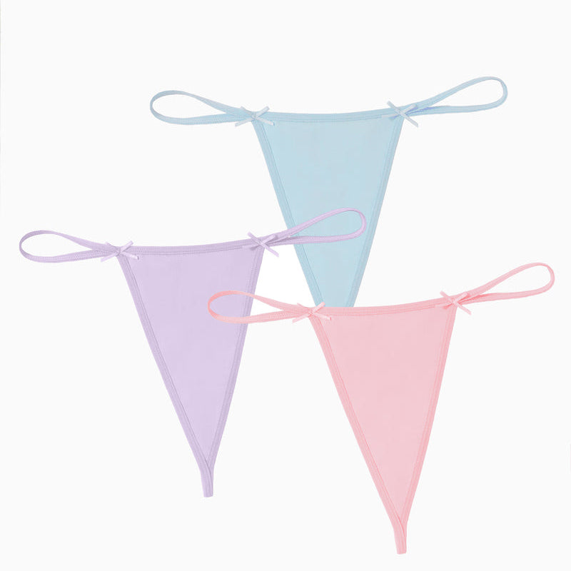 Avidlove 3-Pack Pastel G-String Thongs - Comfortable, sexy lingerie set with bow details