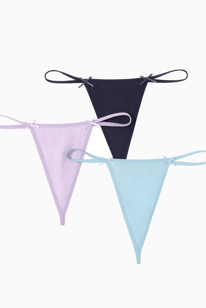 Avidlove 3-Pack G-String Thongs. Comfortable and sexy lingerie in pastel colors, with bow details.