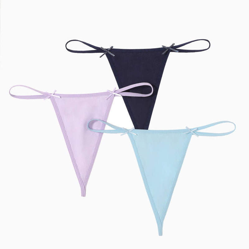 Avidlove 3-Pack G-String Thongs. Comfortable and sexy lingerie in pastel colors, with bow details.