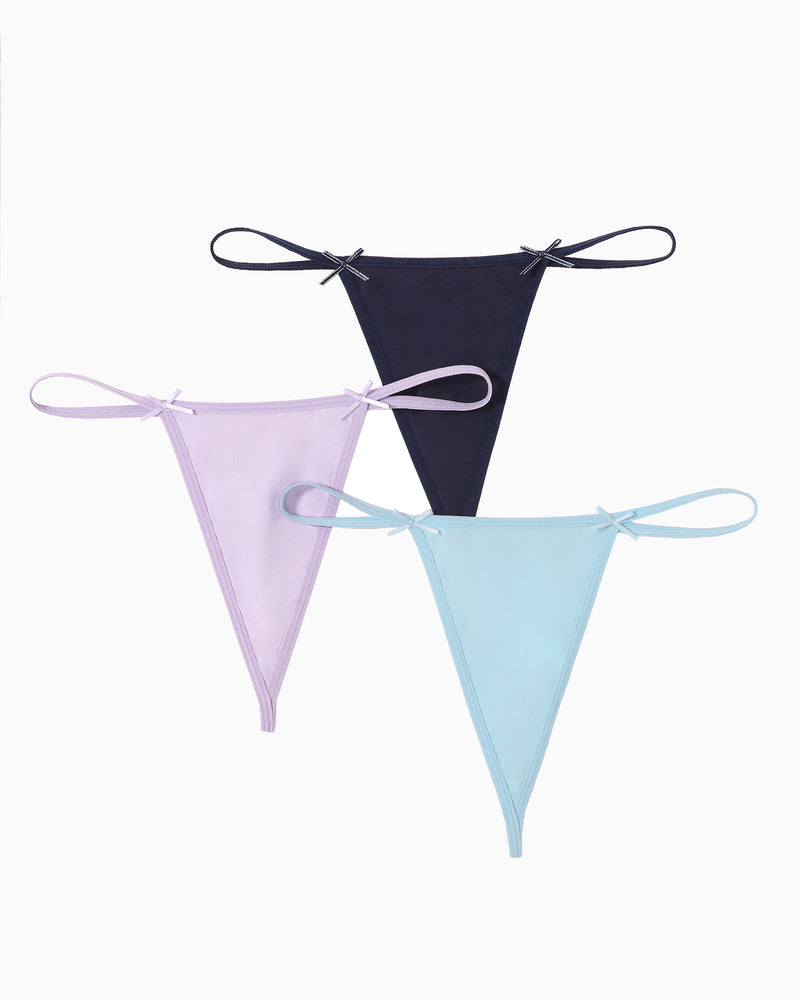 Avidlove 3-Pack G-String Thongs. Comfortable and sexy lingerie in pastel colors, with bow details.