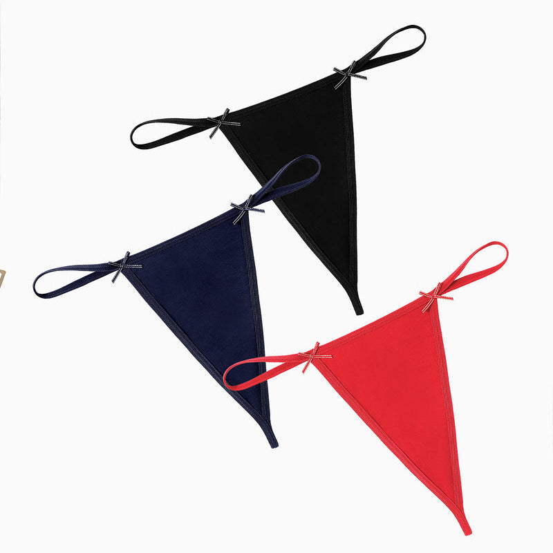 Avidlove 3-Pack G-String Thongs: Black, Navy, Red. Sexy and comfortable lingerie with bow details.