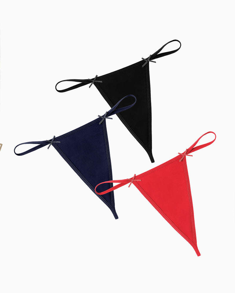 Avidlove 3-Pack G-String Thongs: Black, Navy, Red. Sexy and comfortable lingerie with bow details.