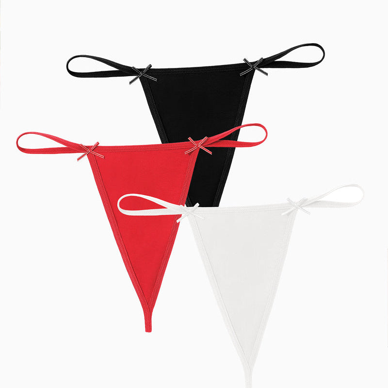 Avidlove 3-Pack G-String Thongs in Black, Red, and White with Bows. Comfortable and sexy lingerie.