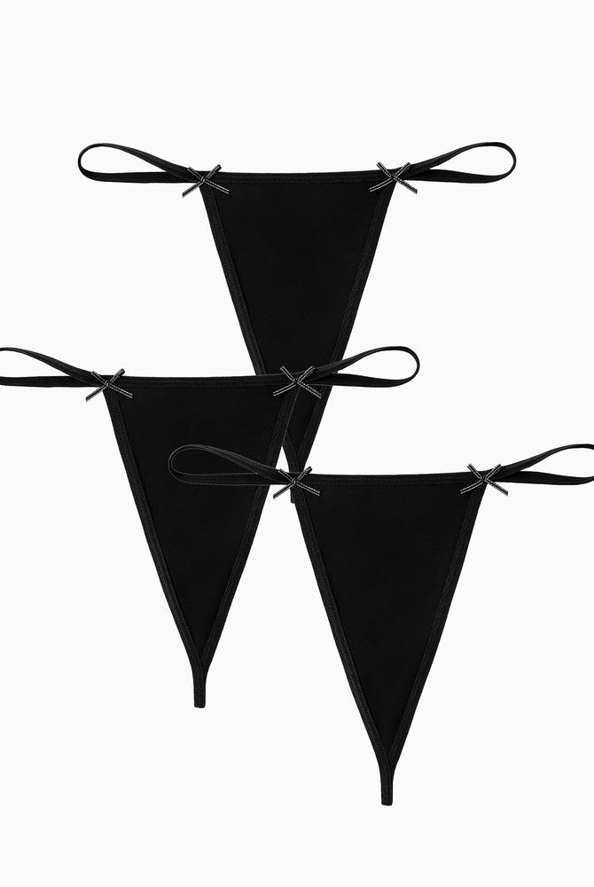 Avidlove 3-Pack Black G-String Thongs with Bows. Comfortable, sexy, and ideal for everyday wear.