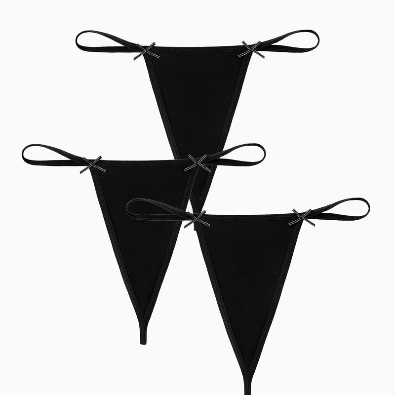 Avidlove 3-Pack Black G-String Thongs with Bows. Comfortable, sexy, and ideal for everyday wear.