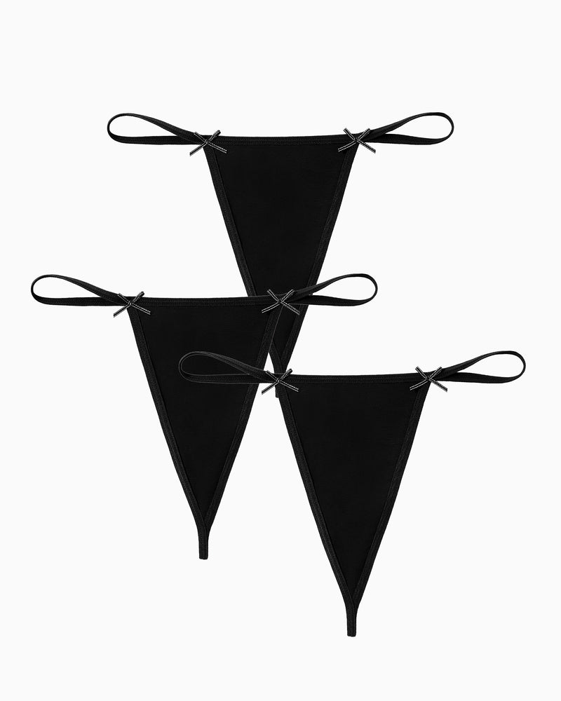 Avidlove 3-Pack Black G-String Thongs with Bows. Comfortable, sexy, and ideal for everyday wear.