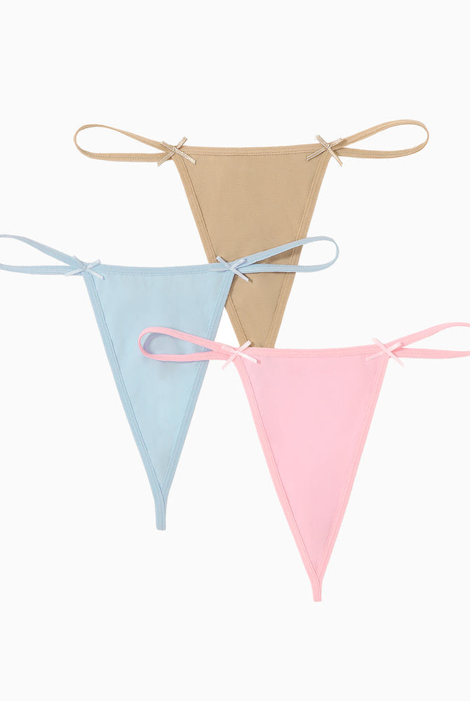Avidlove 3-Pack G-String Thongs in pastel colors. Comfortable and sexy lingerie with bow details.