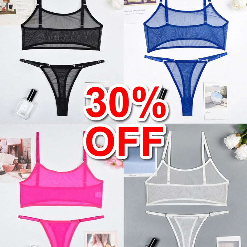 Mesh See-Through Camisole Bra Set