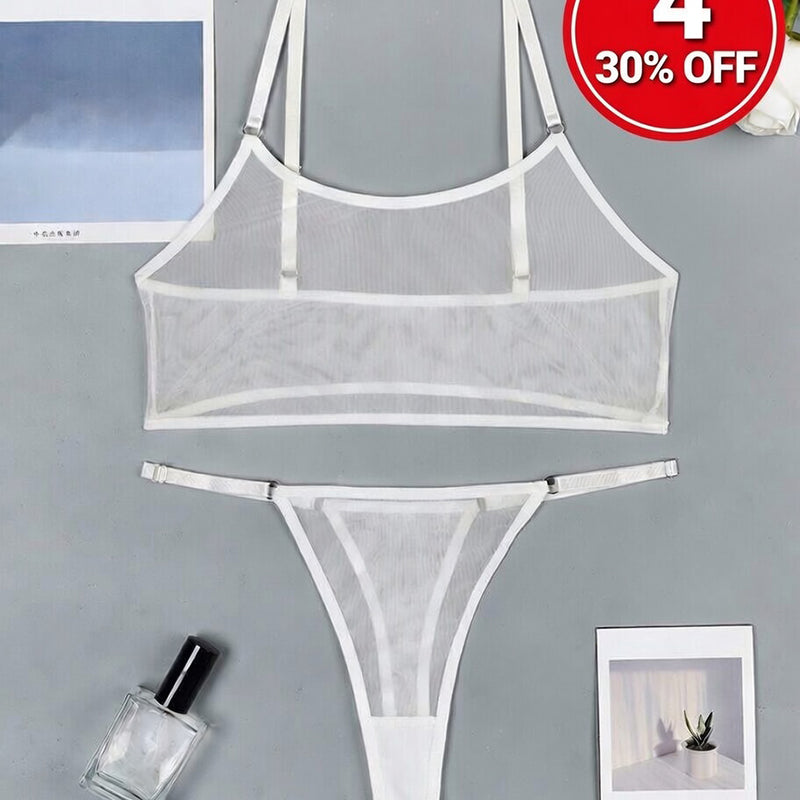 Mesh See-Through Camisole Bra Set