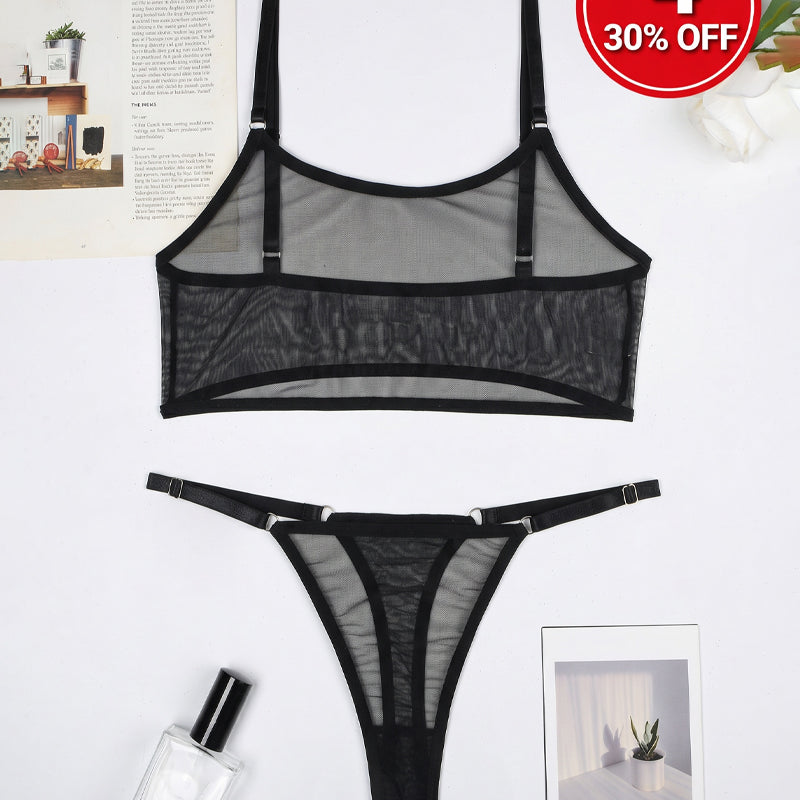 Mesh See-Through Camisole Bra Set
