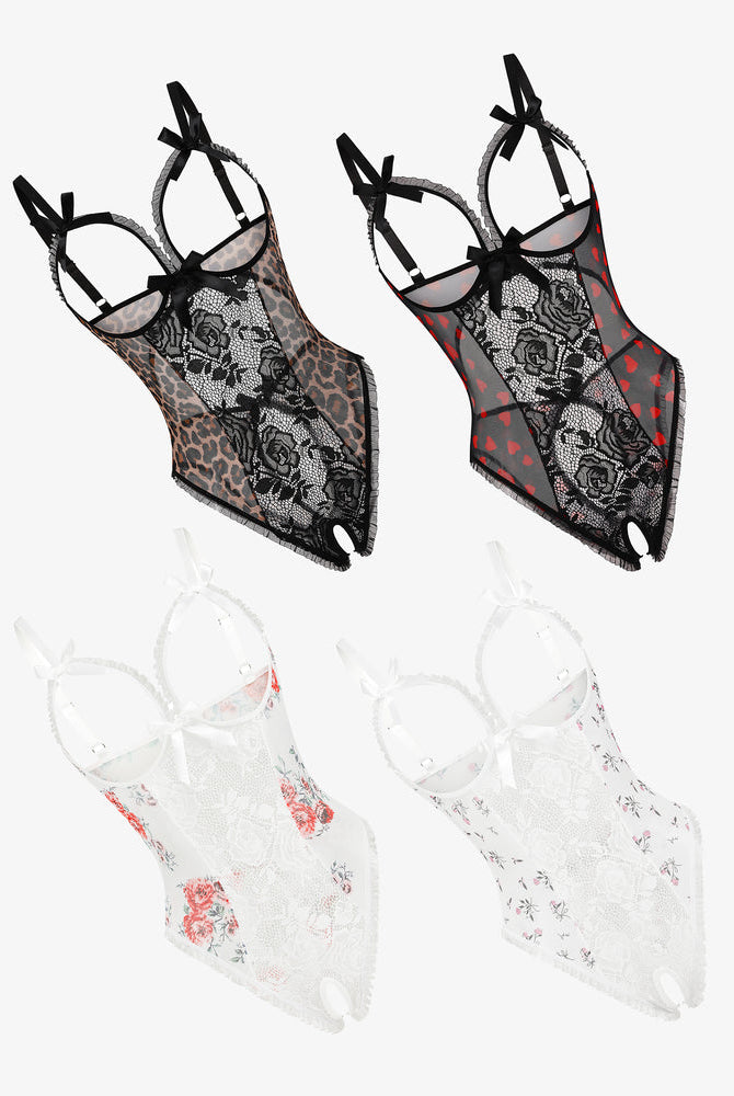 Avidlove 2 Packs Lace Mini Bodysuit Set - Cutout, adjustable strap, crotchless lingerie