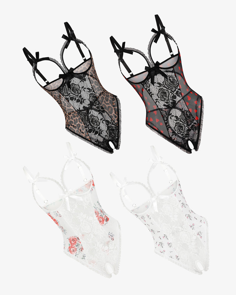 Avidlove 2 Packs Lace Mini Bodysuit Set - Cutout, adjustable strap, crotchless lingerie