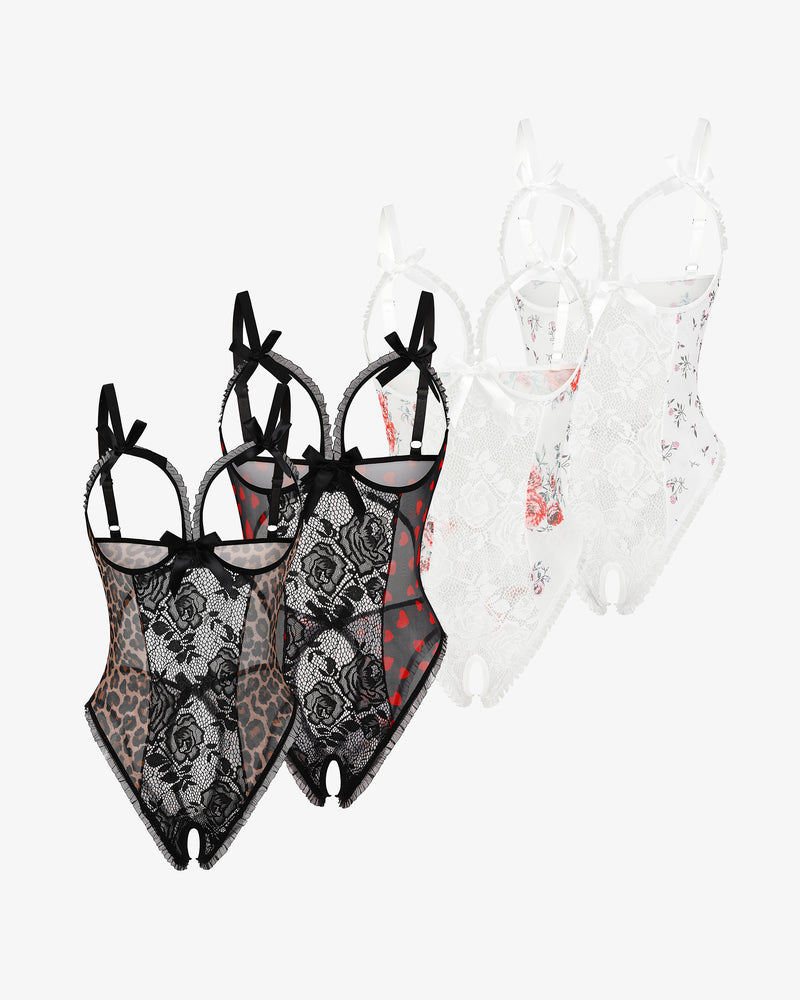 Avidlove 2-pack lace mini bodysuit set, cutout bra, ruffle trim, and crotchless design
