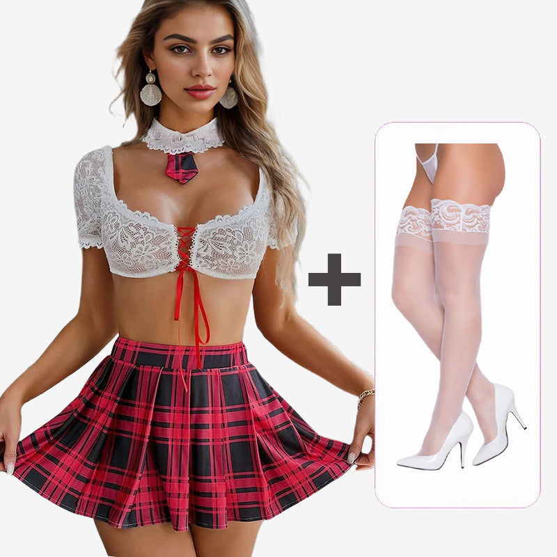 Plaid Scholastic Skirt Maid Lingerie Set