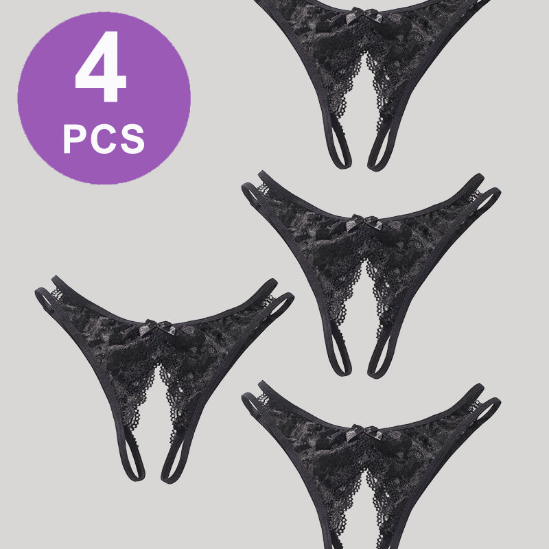 Lace Bows Open-Cut Panties Set