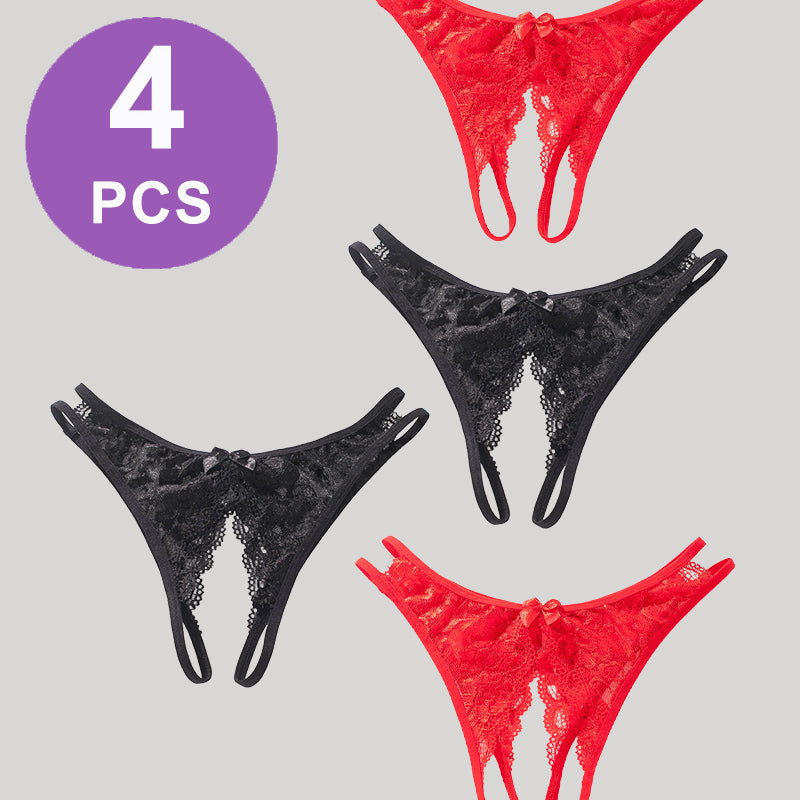 Lace Bows Open-Cut Panties Set