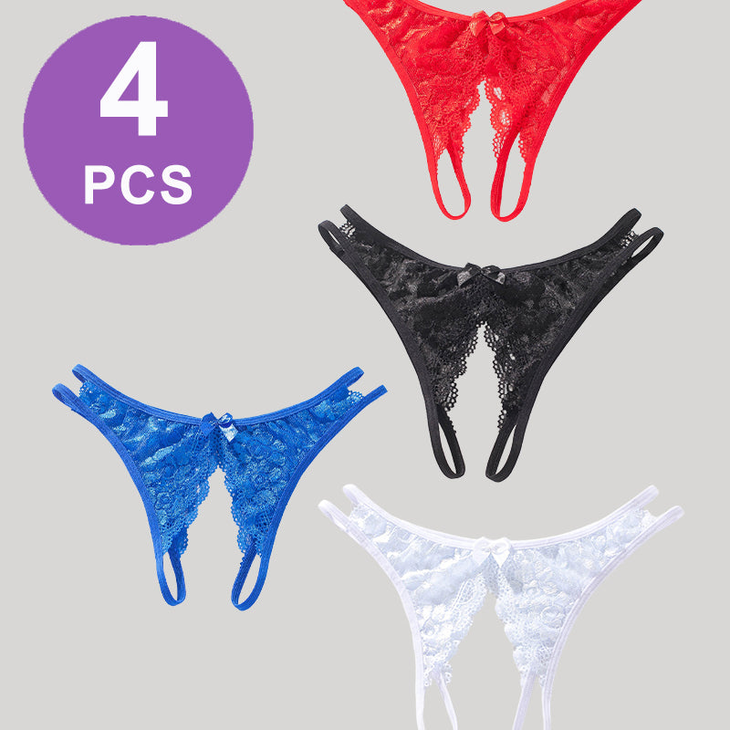 Lace Bows Open-Cut Panties Set