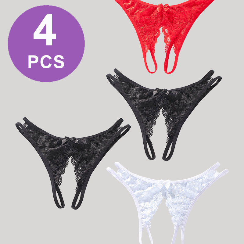 Lace Bows Open-Cut Panties Set