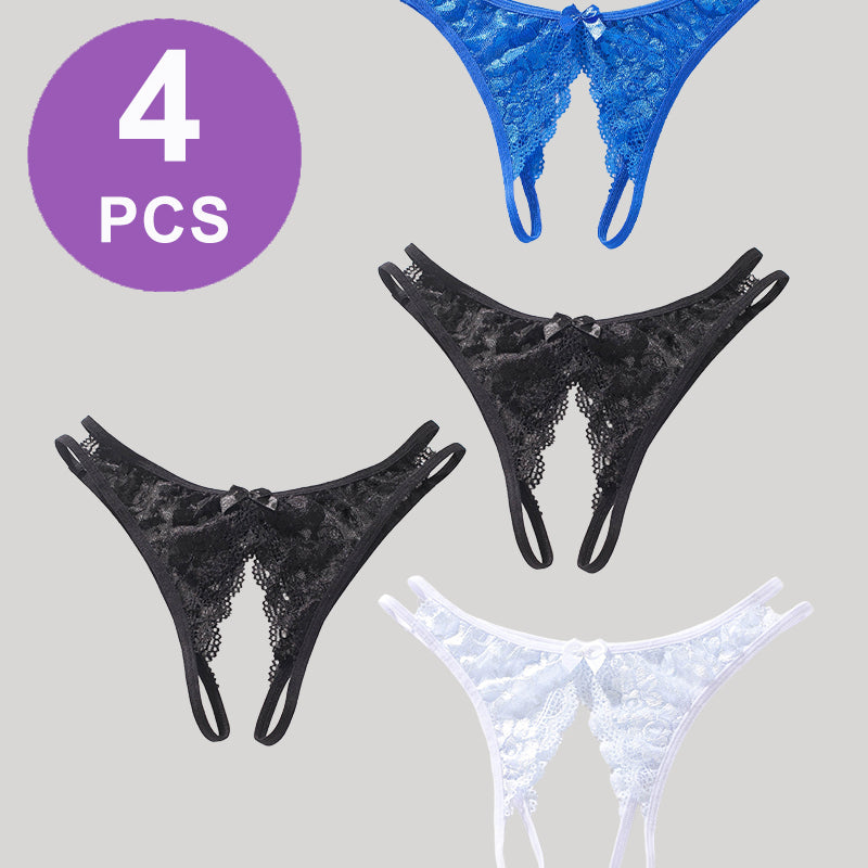 Lace Bows Open-Cut Panties Set