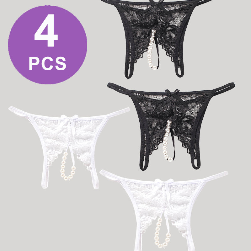 String mit Perlen und Spitze, niedrige Taille und T-Back-Tangas