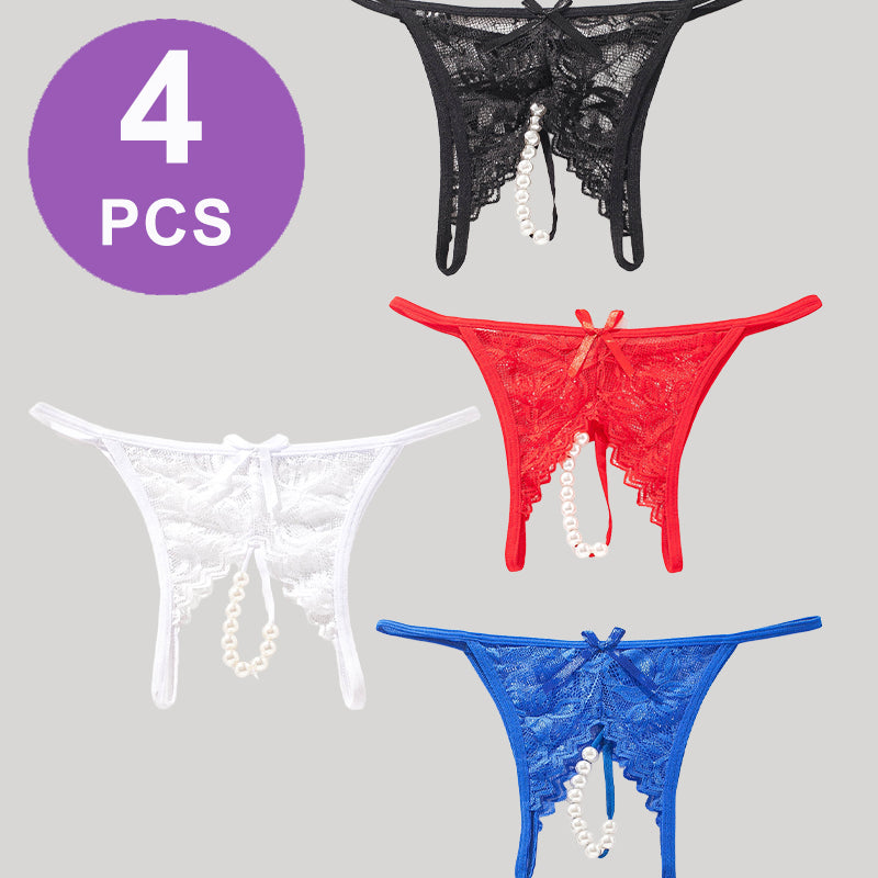 String mit Perlen und Spitze, niedrige Taille und T-Back-Tangas