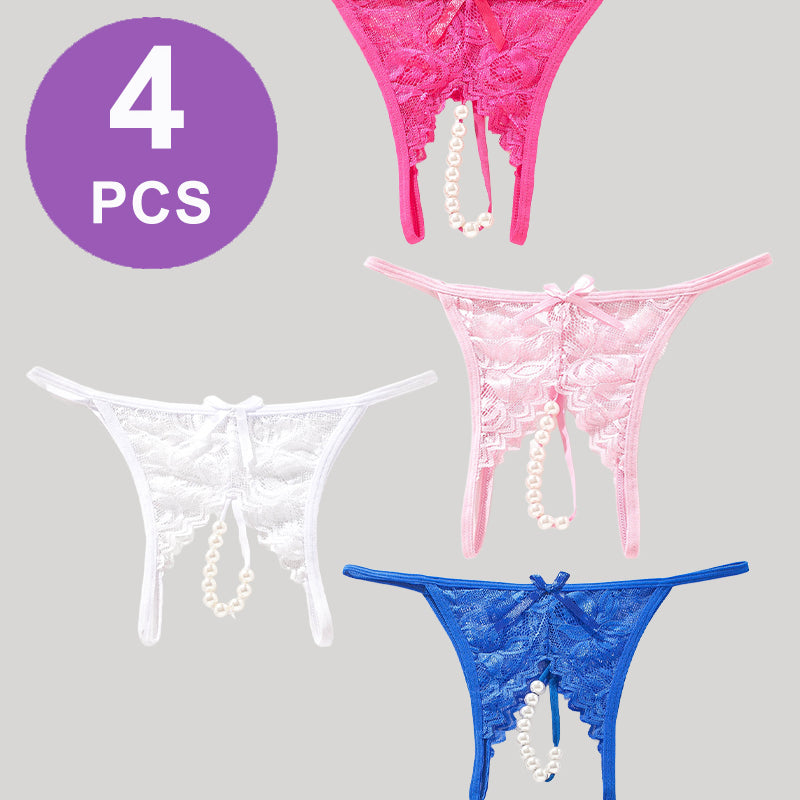 String mit Perlen und Spitze, niedrige Taille und T-Back-Tangas