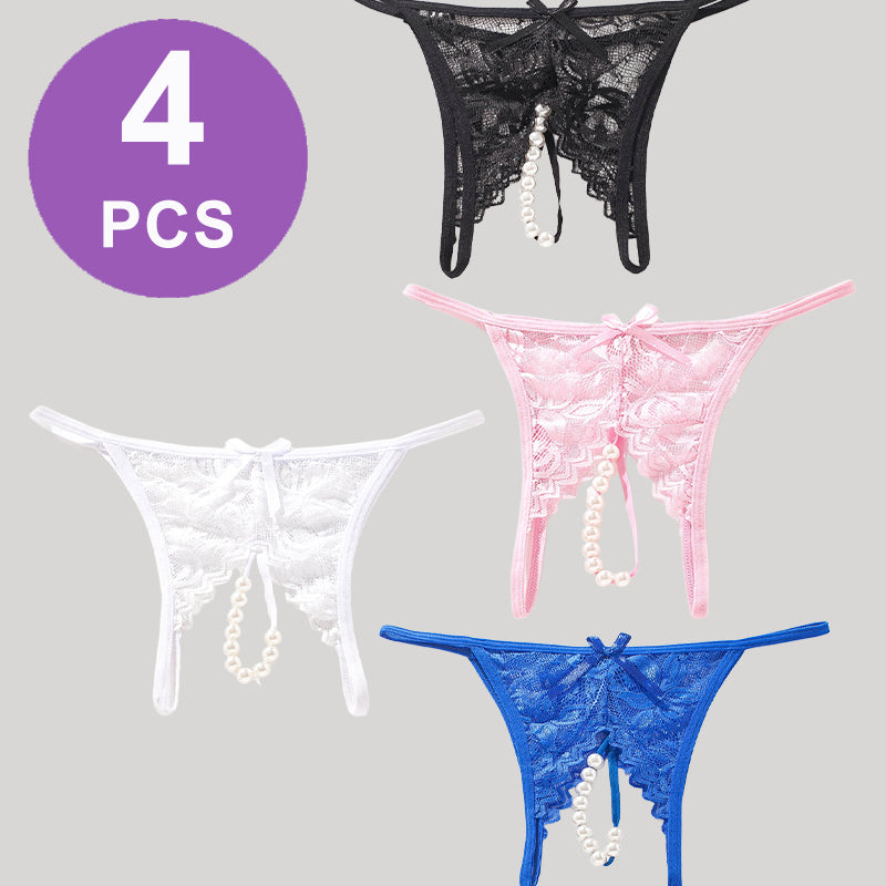 String mit Perlen und Spitze, niedrige Taille und T-Back-Tangas