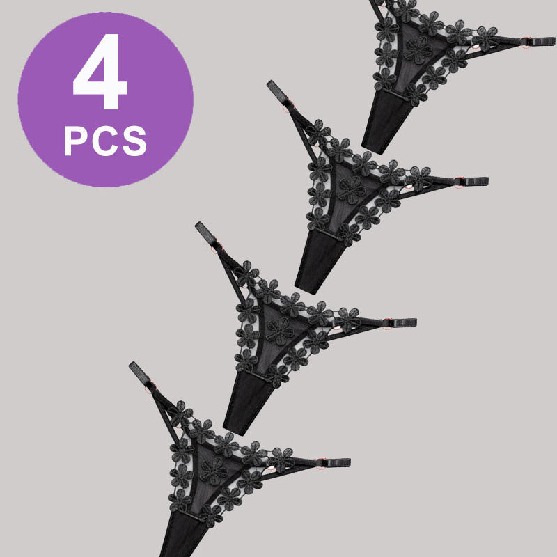 Flower Embroidery Mesh Lace Panties Set