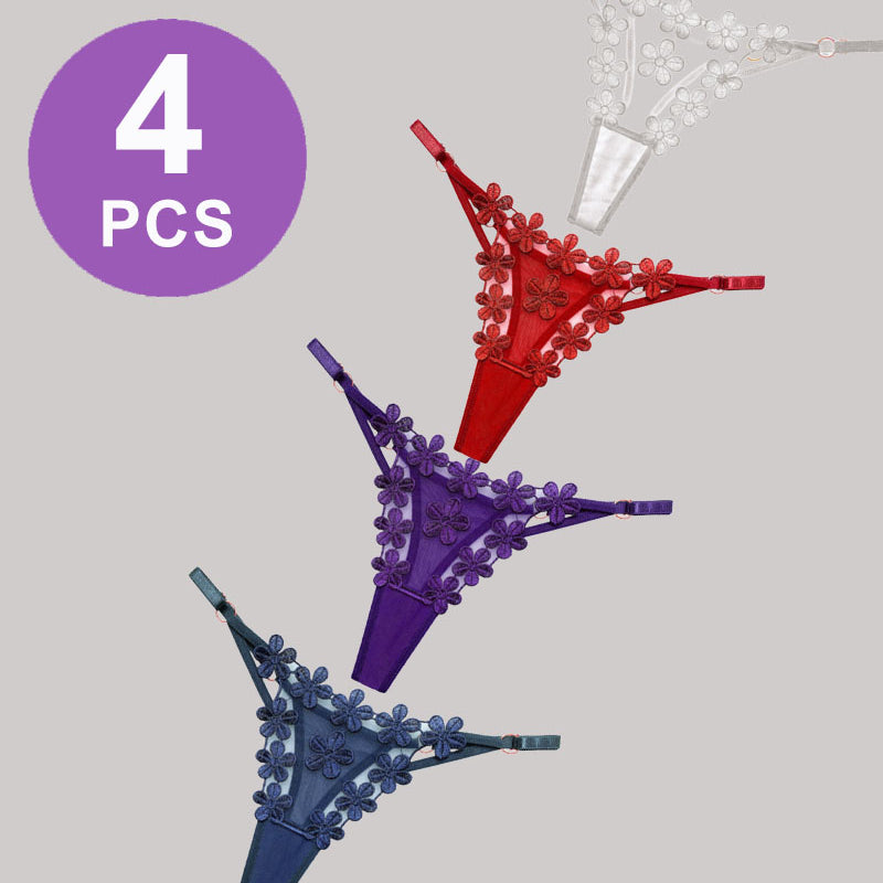 Flower Embroidery Mesh Lace Panties Set