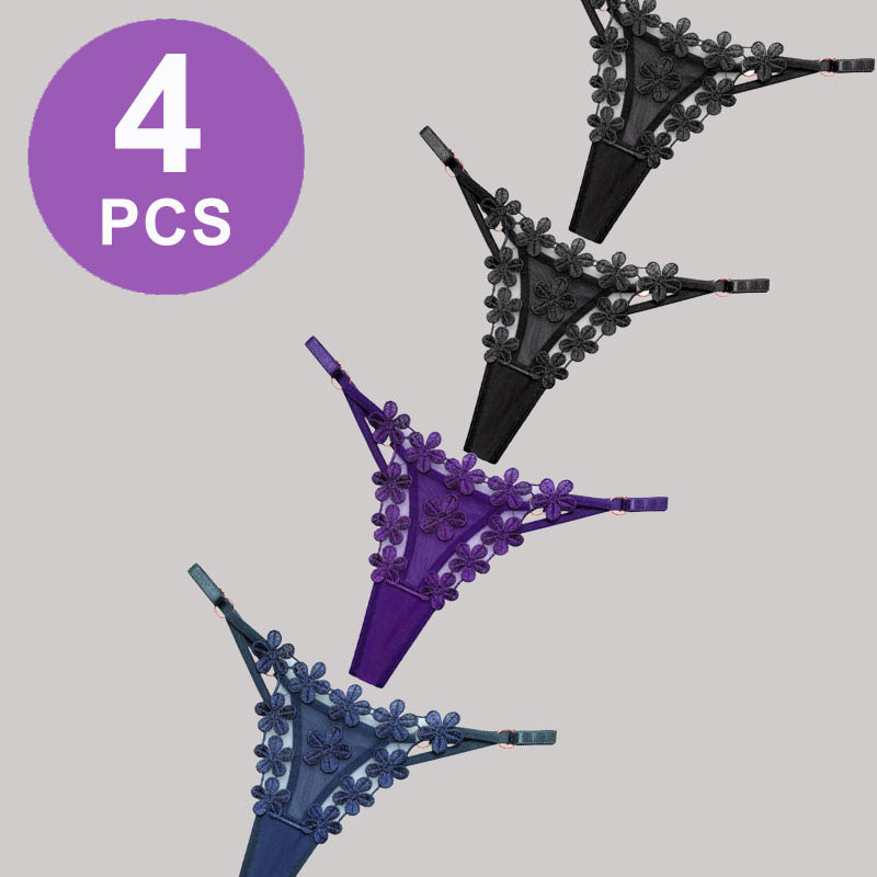 Flower Embroidery Mesh Lace Panties Set