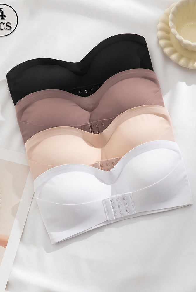 Set of 4 mixed strapless bandeau tops with front buckle closure