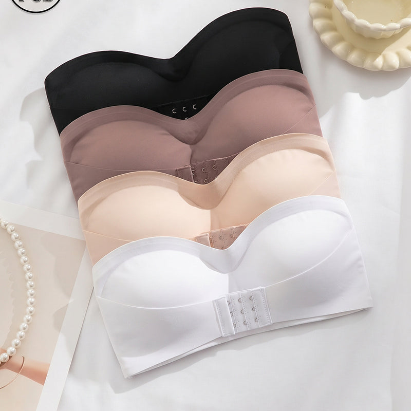Set of 4 mixed strapless bandeau tops with front buckle closure