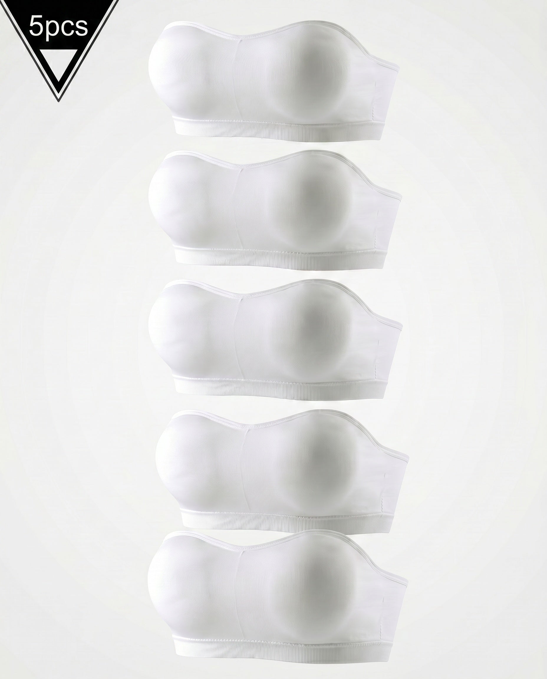 Seamless strapless bandeau bra set, padded tube style, white