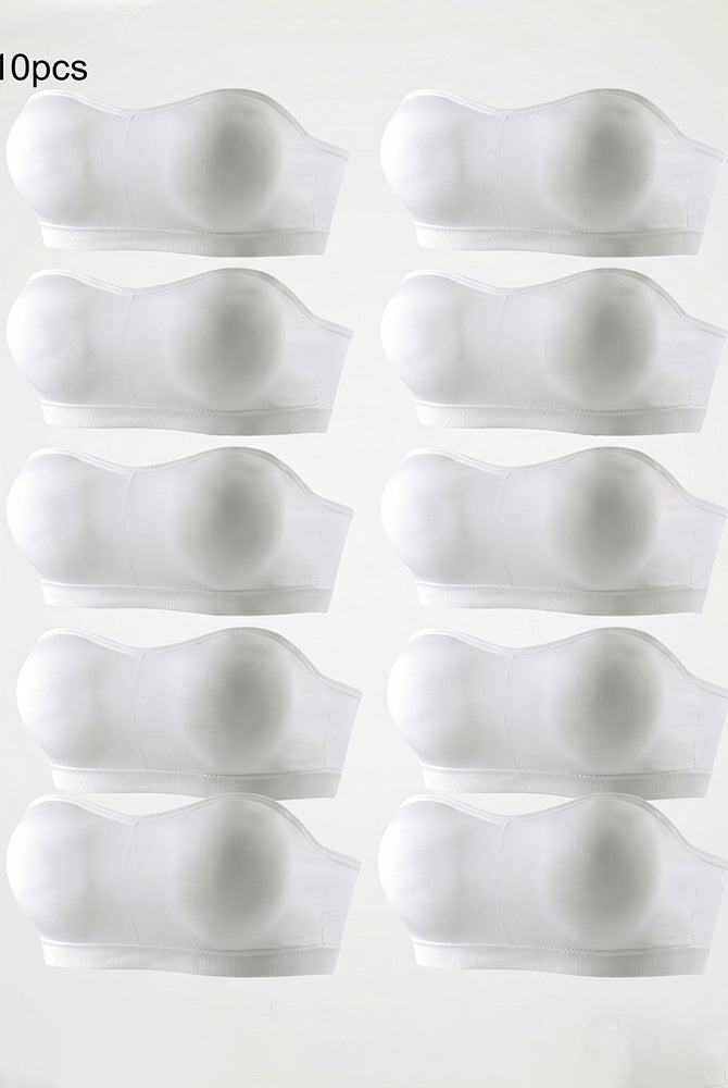Seamless strapless bandeau bras, padded tube style, white assortment