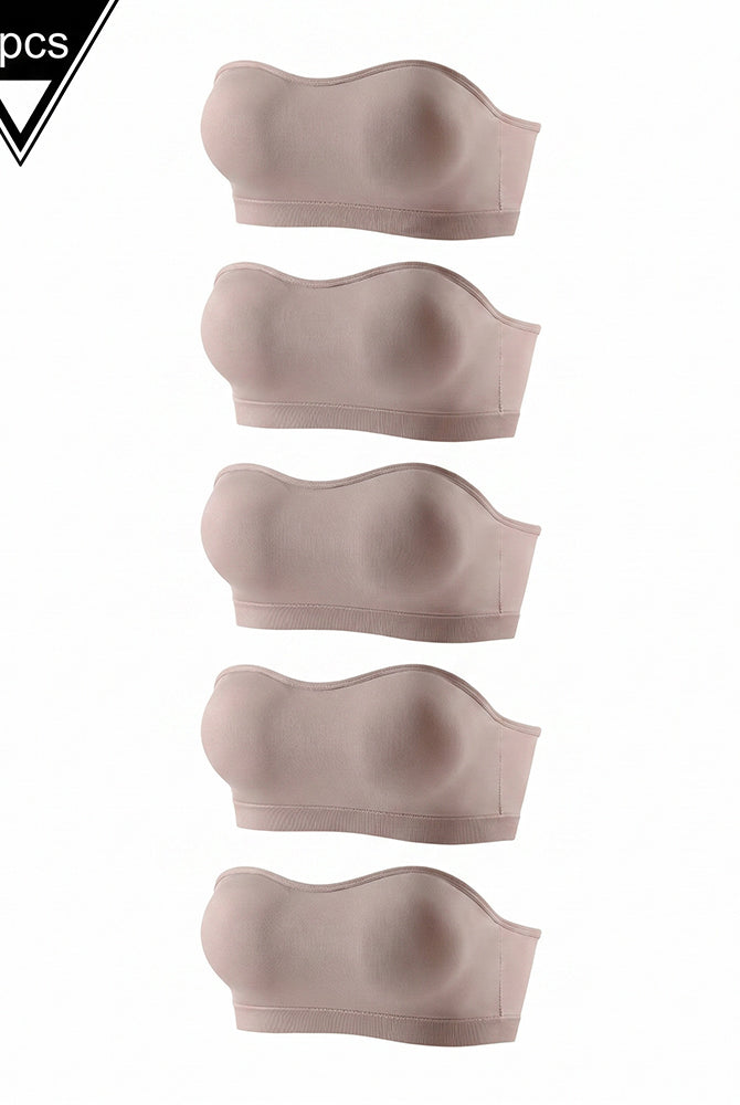 Seamless strapless bandeau bra set, padded tube style, nude