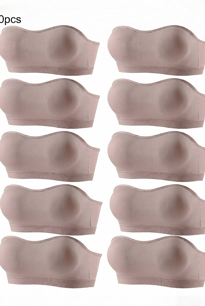 Seamless strapless bandeau bras, padded tube style, nude assortment