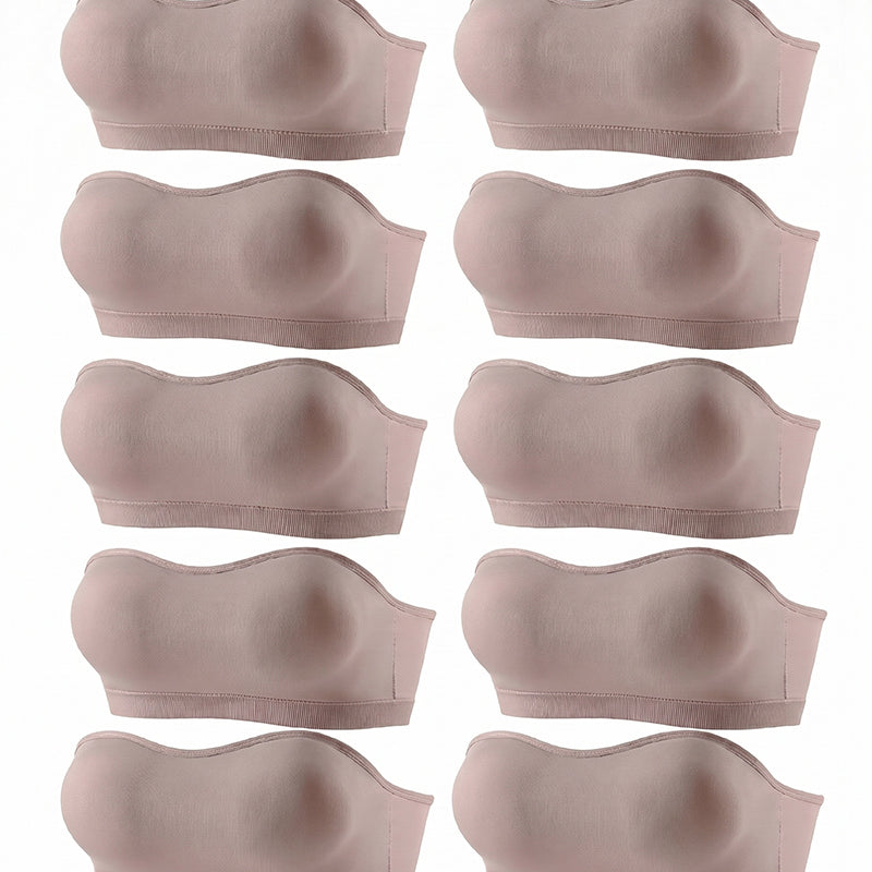 Seamless strapless bandeau bras, padded tube style, nude assortment