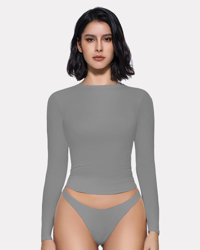 Gray double-lined Y2K top and underwear set, lightweight, breathable, and stretchy