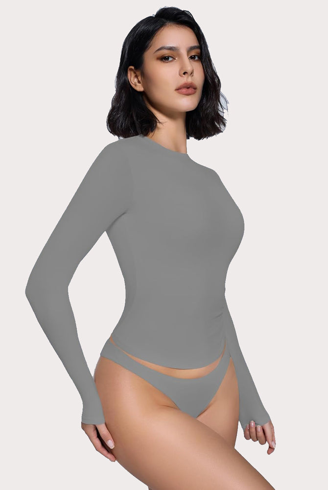 Gray Y2K double-lined top and underwear set, lightweight, breathable loungewear, long sleeve