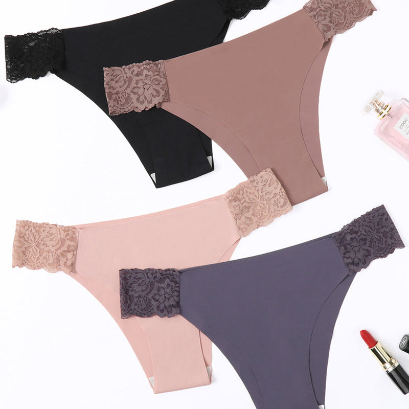 4-piece low-cut lace panties set in black, coffee, pink, and purple, Avidlove seamless underwear